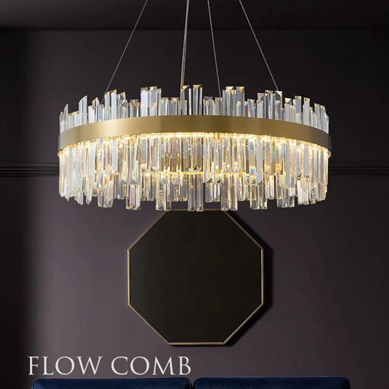 

Golden Round Crystal Ceiling Chandelier for Decorating Bedroom, Dining Room, Adjustable Suspension Rope, LED Modern Chandelier