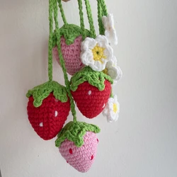 Handwoven Strawberry Flower 4 Colors Cotton Thread Car Hanger Creative Car Bag Home Decoration Small Flower Accessories