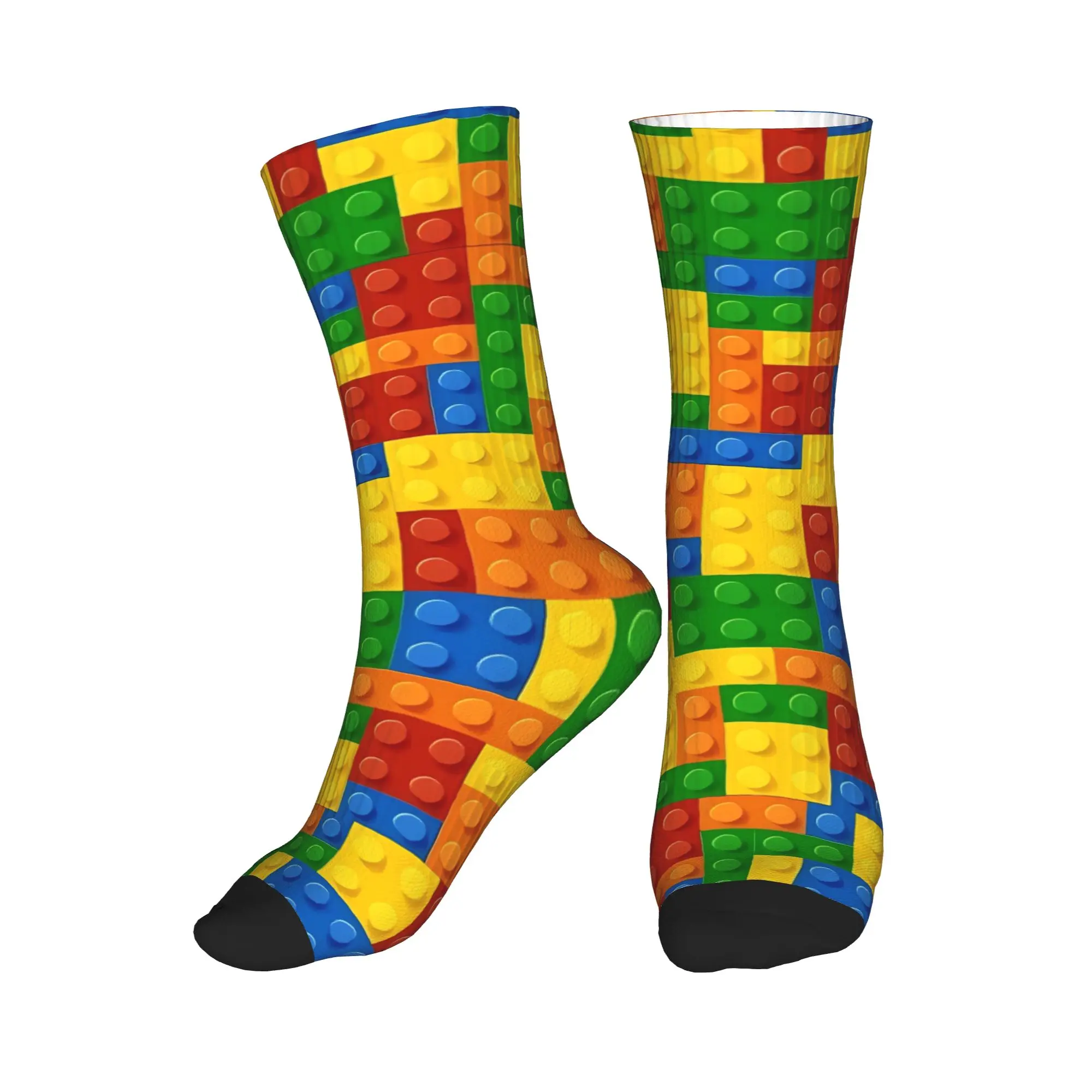 Men Socks Vertical Primary Color Building Blocks Pattern Stockings Autumn Casual Breathable Socks Pattern Cycling Anti Socks