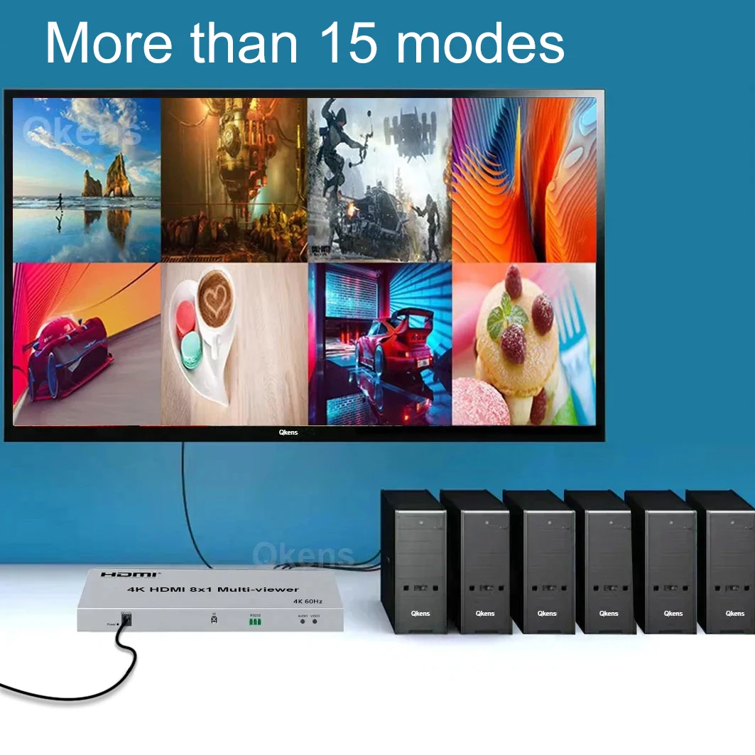 4K 60Hz HDMI 8X1 Quad Multi Viewer 8 in 1 Out Seamless Switch Multi Screen Multiviewer with 2x1 4x1 6x1 Mode for Laptop PC To TV