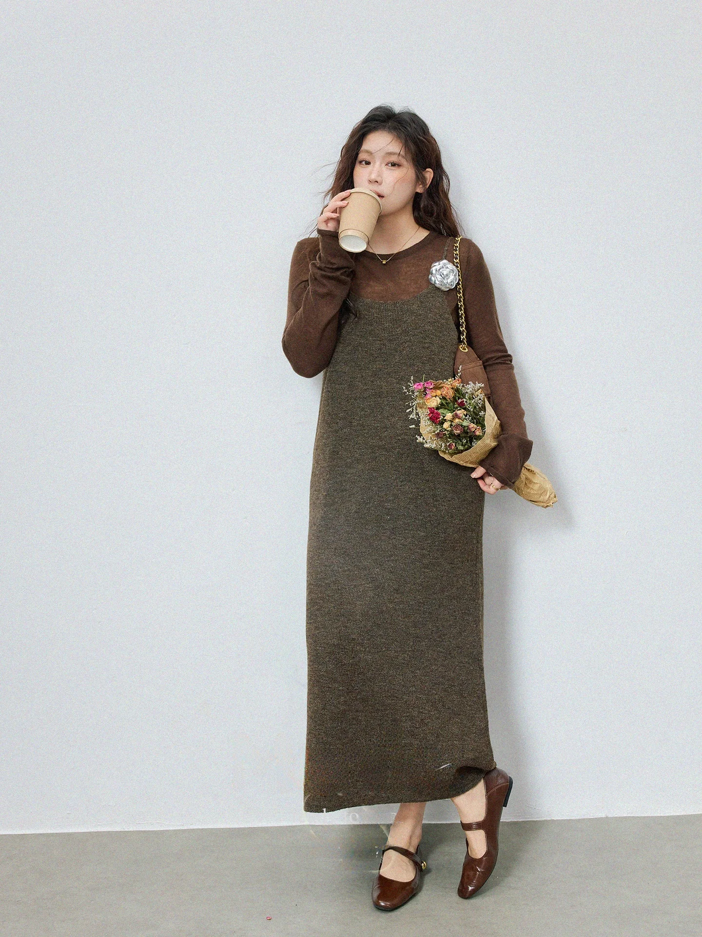 

plus Size Knitted Long Dr Casual Slim Fit High Waist round Ne Two Piece Set for Women Autumn Winter Faion Ele