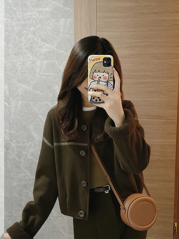 밀리터리 스웨이드 자켓 여성용 루즈핏 플리스 안감 코트 레트로 스타일 통근 패션 여성 프리미엄 의류