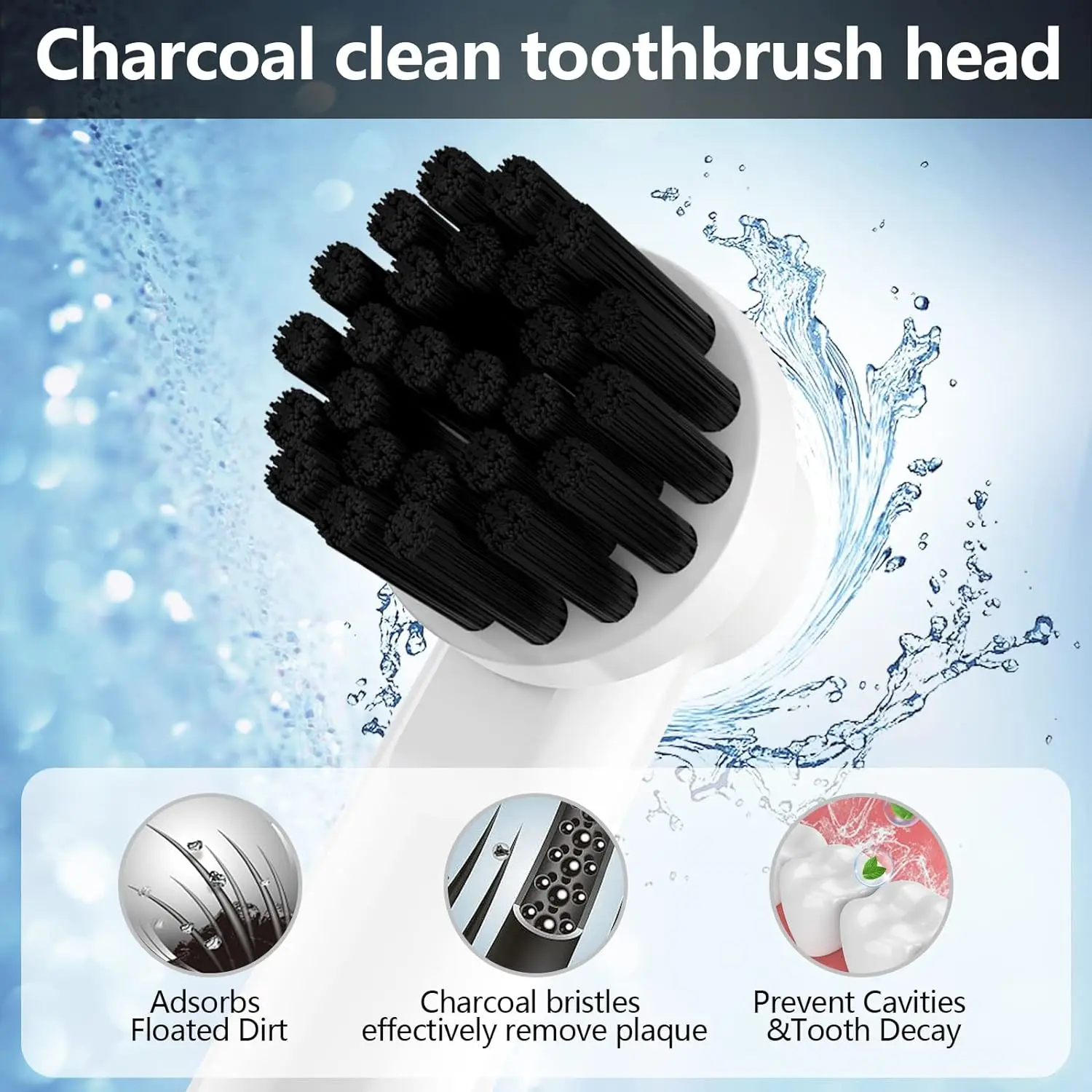 Bamboo Charcoal Toothbrush Head for Oral B: Soft Bristles, Gum Protection, Deep Oral Clean, Stain Remover
