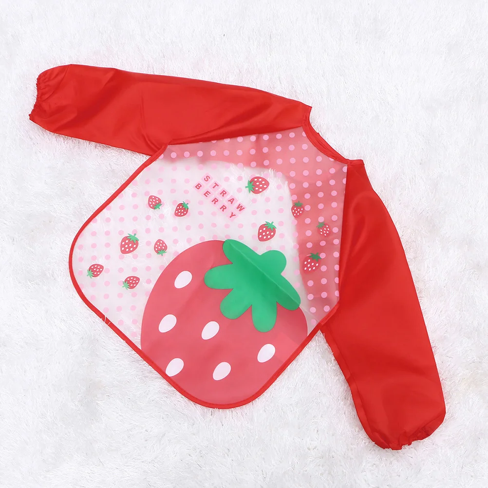 

2Pcs Baby Waterproof Art Aprons Long Sleeves Kids Painting Drawing Cartoon Design Reusable Red Strawberry Pink Bird