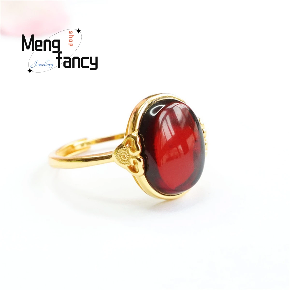 

Natural S925 Silver Inlaid Blood Pearl Water Purifying Amber Ruyi Ring Simple Elegant Personalized Fashion Exquisite Jewelry