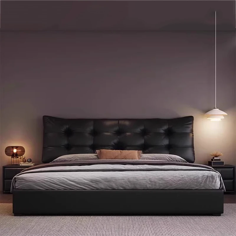 Leather Base Sheets Double Bed Black Minimalist Modern Luxury Double Bed Frame Storage Cheap Cama Doble Bedroom Furniture Set