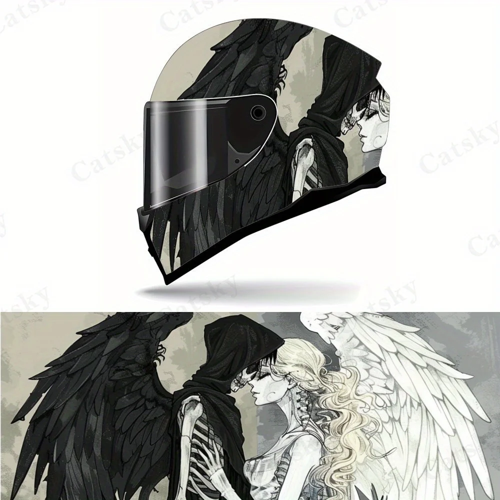

Прохладный черный ангел и белый ангел - виниловая наклейка на мотоциклетный шлем с черепом, самоклеящаяся водонепроницаемая отделка шлема, DIY гр