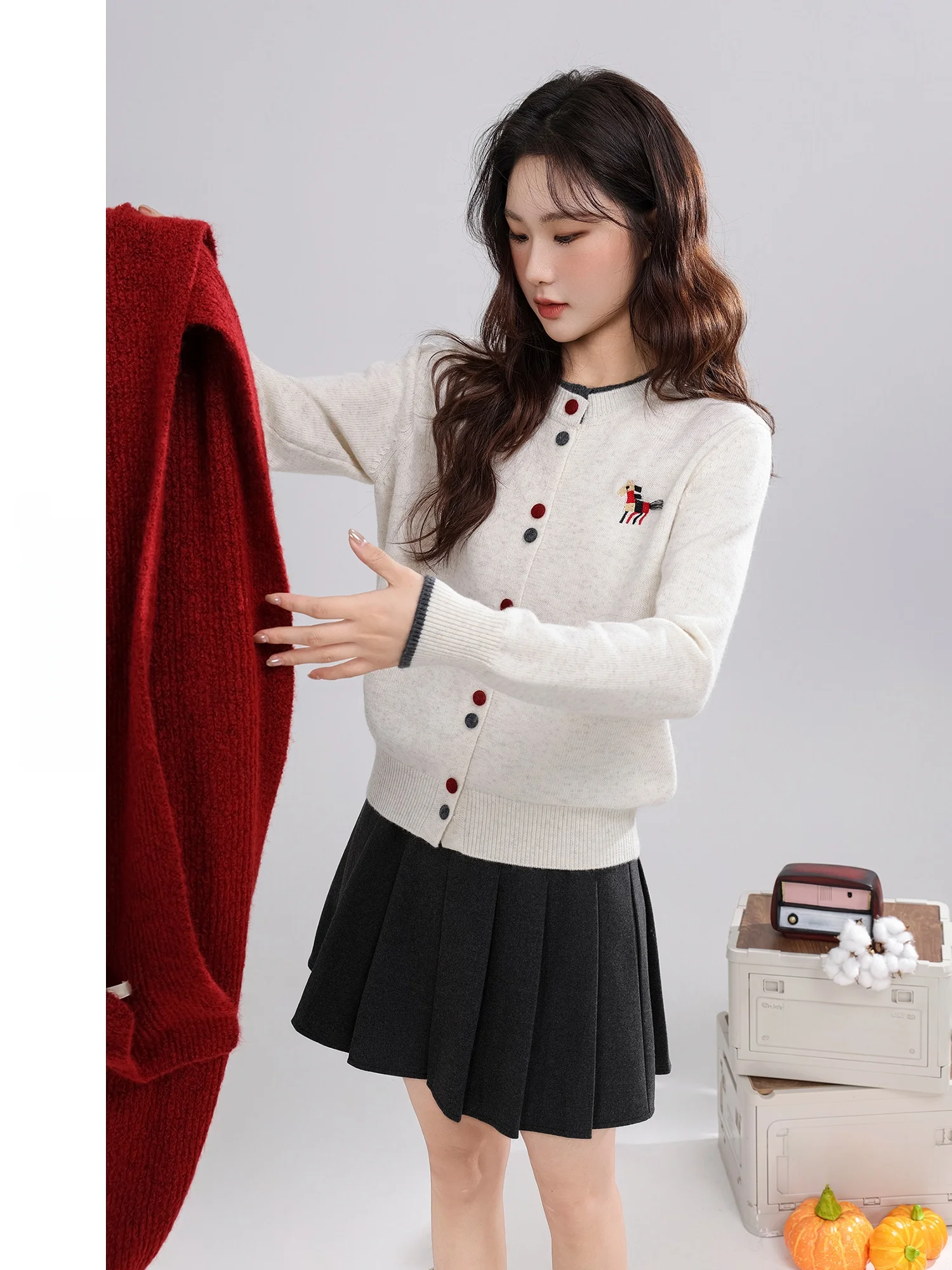 

Winter Sweater Jaet Women's round Ne Embroidery Design Simple Sle Stitching Outerwear Casual Loose Fit Cardigan