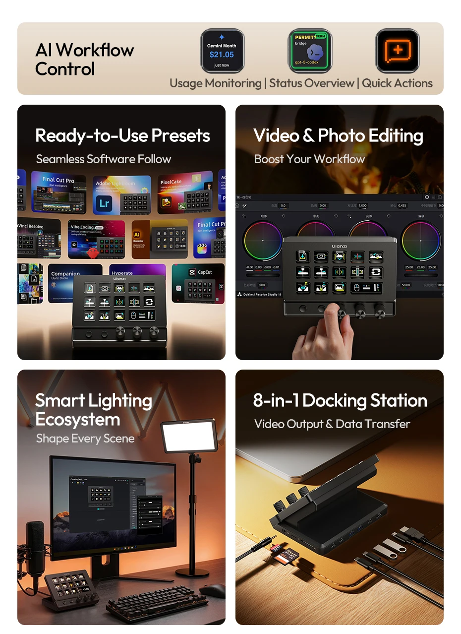 Ulanzi D200X All-in-One Creative Deck Desktop Control Hub for Video Photo Post-Processing Smart Lighting Studio Livestreaming