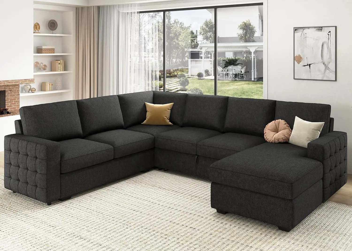 Sectional Sleeper Sofa with Pull Out Bed, Reversible Sectional Sleeper Couch with Storage Chaise U Shape Sectional Sofa, Dark Gr