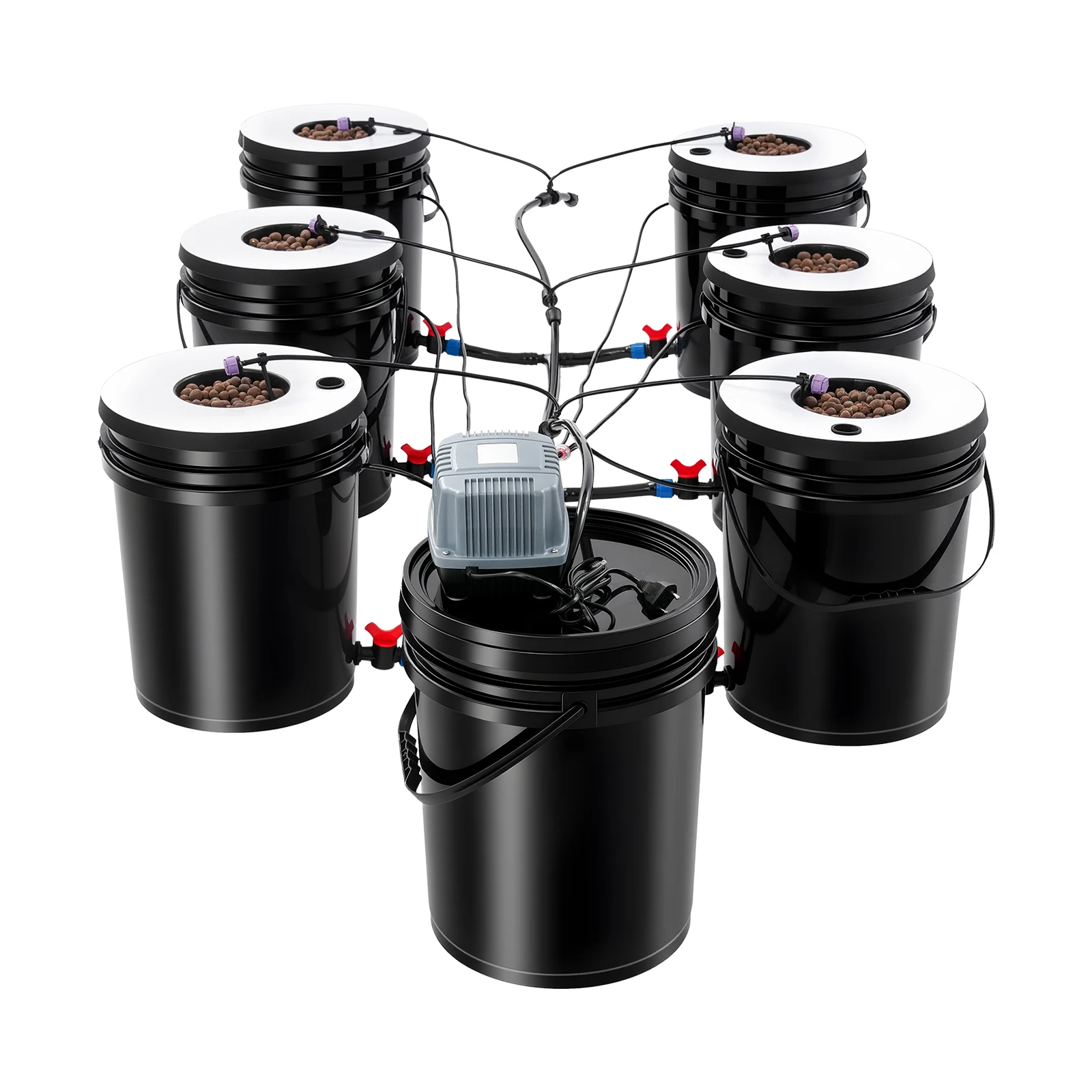 Système hydroponique DWC à 7 seaux - 4,4 gallons par seau - Kit de culture en culture profonde avec pompe à air pour légumes-feuilles intérieur/extérieur