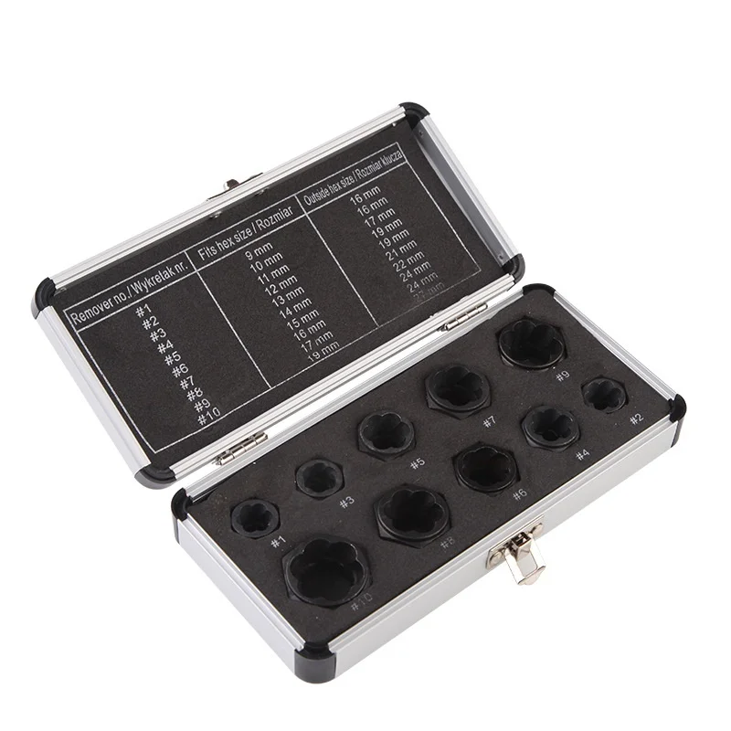10 Pcs/Set Bolt And Nut Extractor Complete Set Of Remover Damages Rusty Socket Wrench Tool For Vehicle