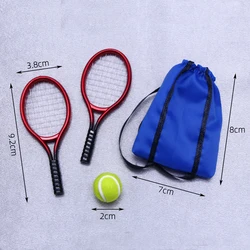 4Pcs/Set Dollhouse Mini Tennis Racquet Set Small Cloth Doll Miniature Sports Scene Sports Goods Outdoor Decor Model Accessories