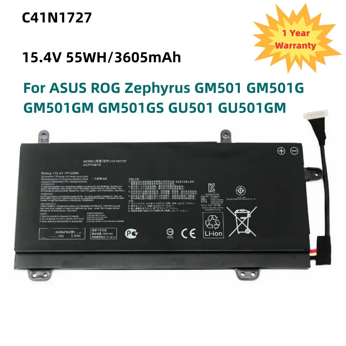 C41N1727 15.4V 55WH Laptop Battery For ASUS ROG Zephyrus GM501 GM501G GM501GM GM501GS GU501 GU501GM