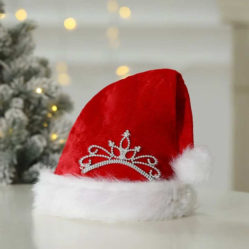 Fashion Pink Crown Plush Santa Hat Santa Hat With Princess Crown Christmas Party Atmosphere Event Decoration Supplies