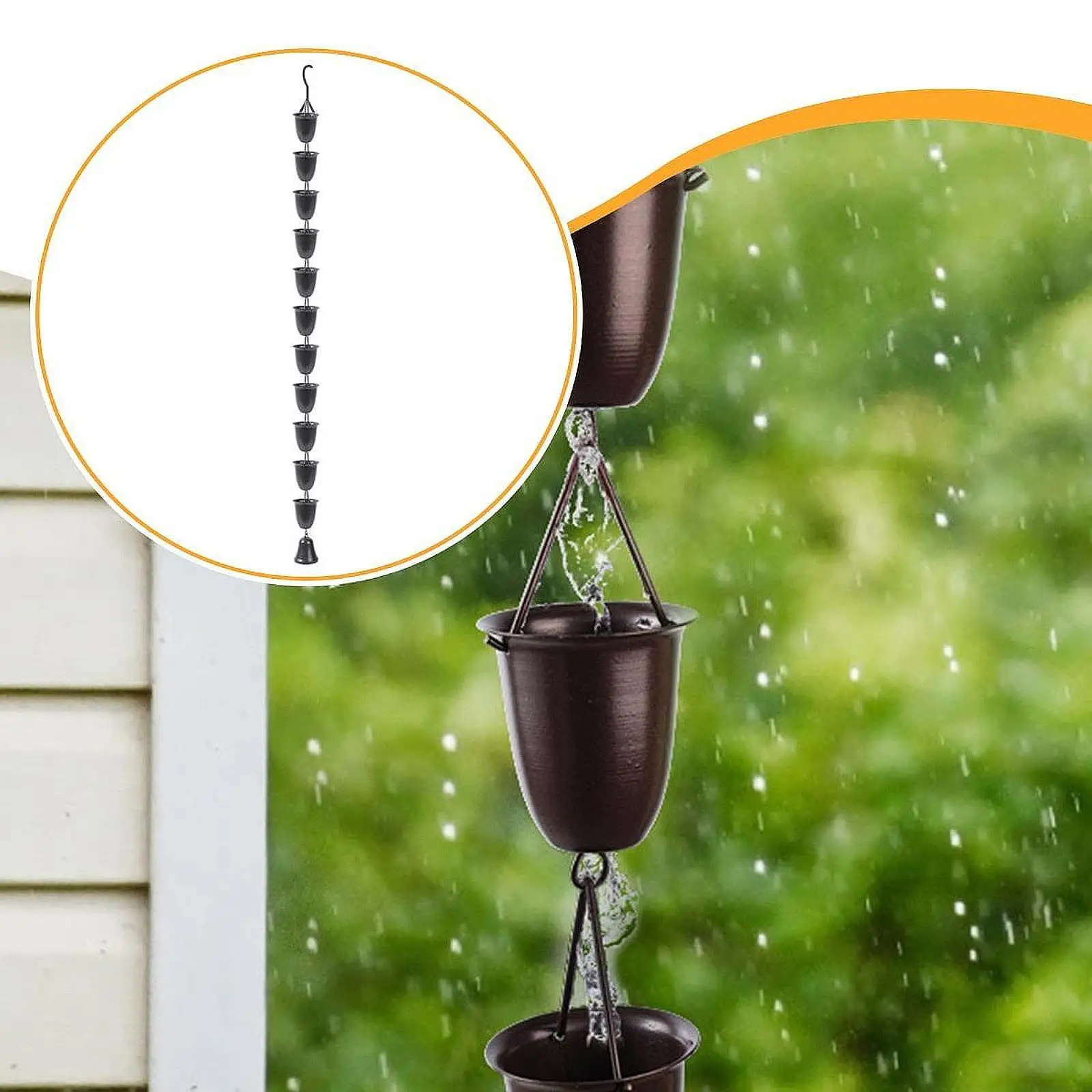 Metal Bronze Rain Chain Gutter Downspout Link Set Home Decor Collector Cups for Awnings Roofs Patios