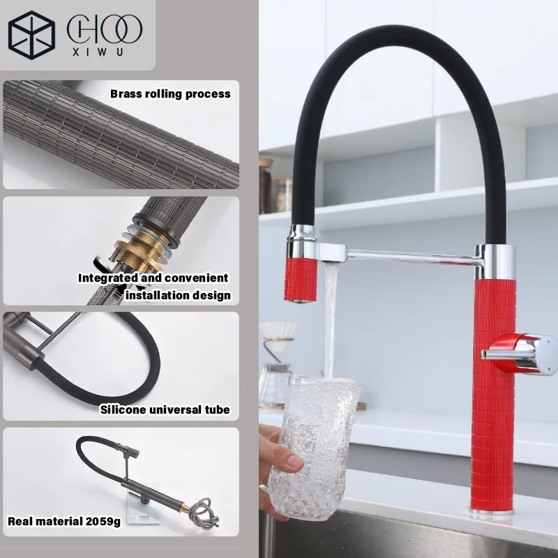 CHOOXIWU- Copper Kitchen Pull Down Faucet High-end Luxury Design Carving Body Hot and Cold Wash Basin Sink Cold Hot Water Taps