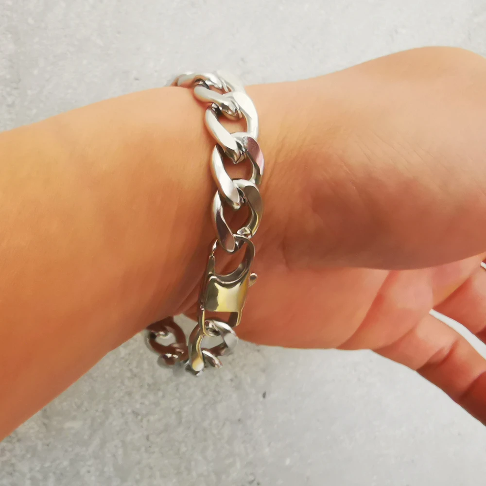 Fashion Stainless Steel NK Link Figaro Chain Bracelet For Mens Women 12mm 8.5inch / 9inch Silver