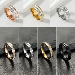 Fashionable Atmospheric Stainless Steel Couple Ring, Men's Women's Zircon Engagement Ring Anniversary Commemorative Jewelry Gift