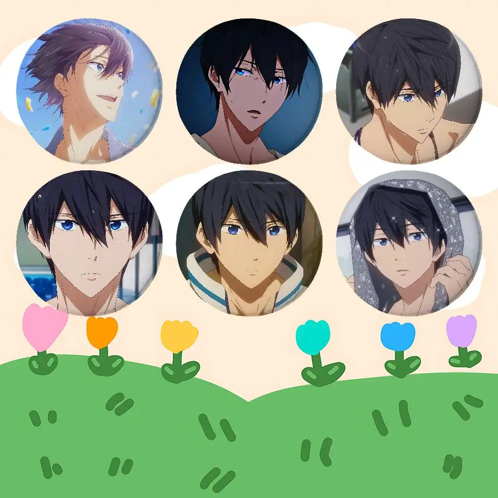Cartoon N-Nanase Haruka Anime Round Laser Badge Cartoon Brooch Clothes Backpack Accessories Lapel