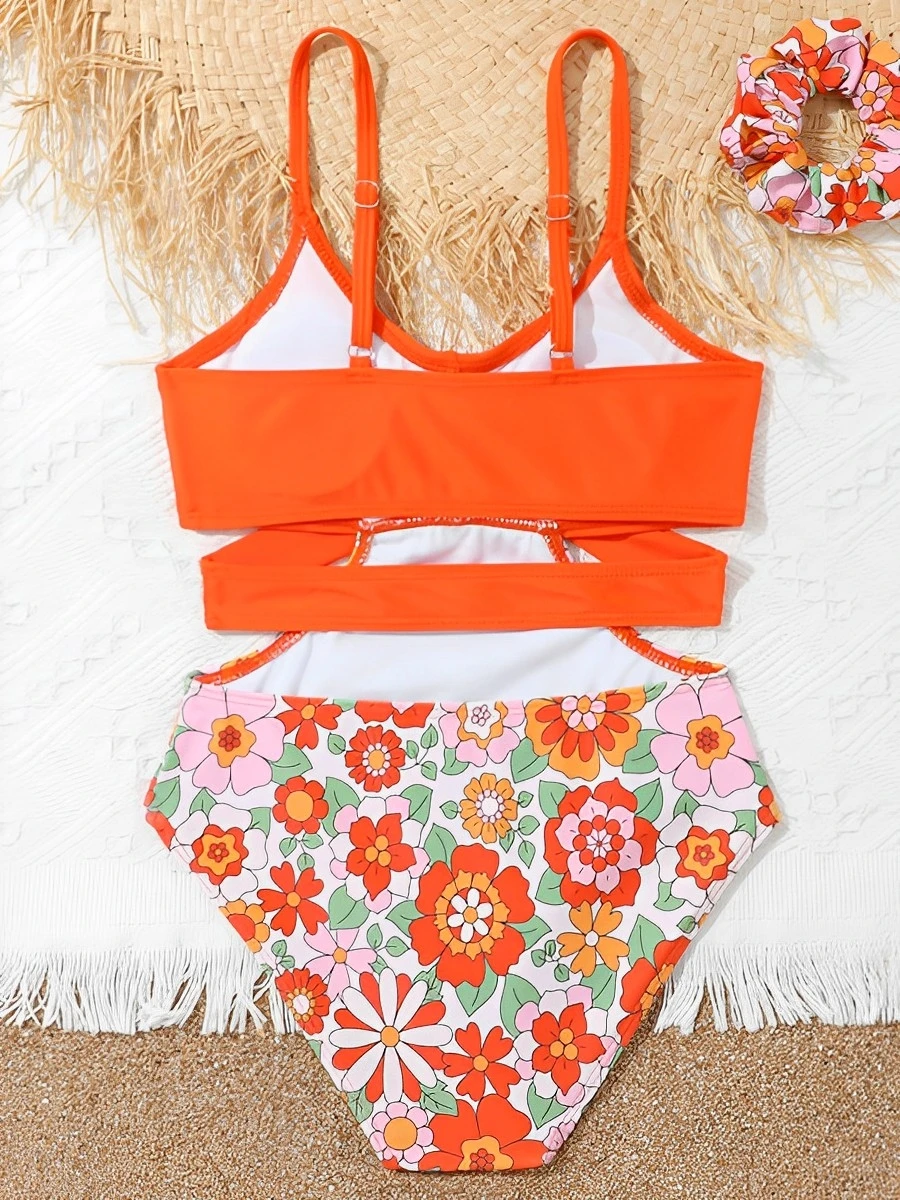 2026 Print Hollow Cross Girls Swimsuit One Piece Kids Swimwear Female Children\'s Bathers Bathing Swimming Swim Suit Beachwear
