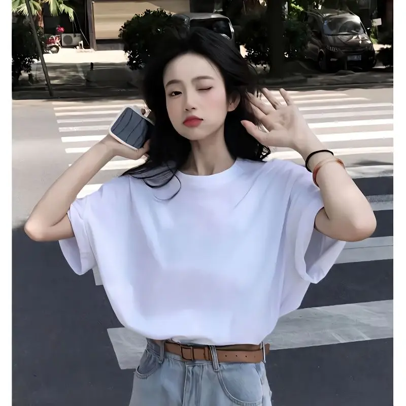 Pure Cotton White T-shirt for Women Short Sleeved Loose Korean Version Instagram Trend Versatile Top Summer New 2024 clothing