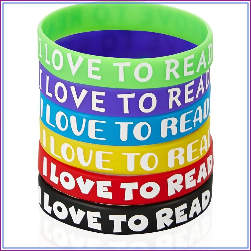 

I Love to Read Motivational Rubber Wristband, Colorful Silicone Bracelets for Classroom Rewards, Teacher Awards, School Decor, Party Favors