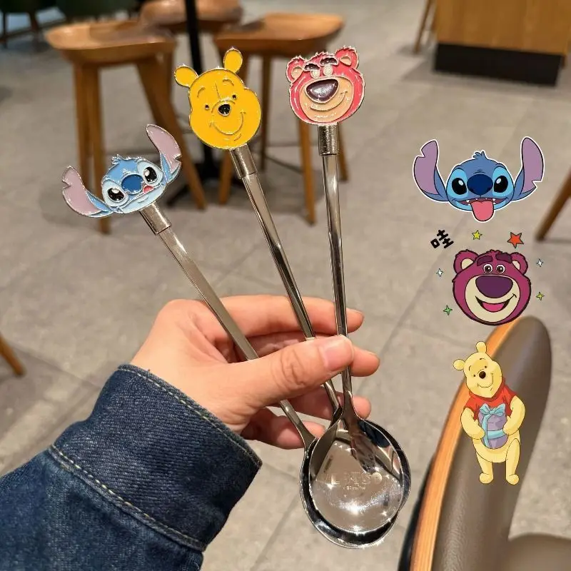 Disney Lotso 304 Stainless Steel Long Handle Spoon Creativity Cartoon Coffee Stirring Spoon Cute Dessert Spoon Kitchen Utensils