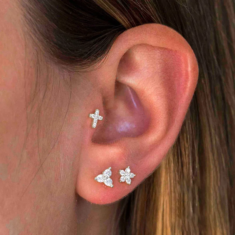 Pendientes geométricos de acero inoxidable para mujer y niña, colgante de circón, Tragus, cartílago de la oreja, Piercing Daith de tabique, joyería de hélice Y2k, 2024