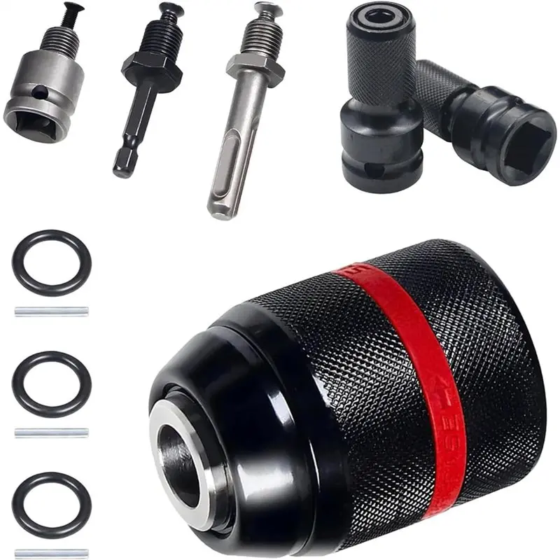 SYW-Clamping Self-Tighten 1.5-13Mm Drill Chuck,1/2-20UNF Mount Including 2 Pcs Converter Adapter For All Purpose Applications