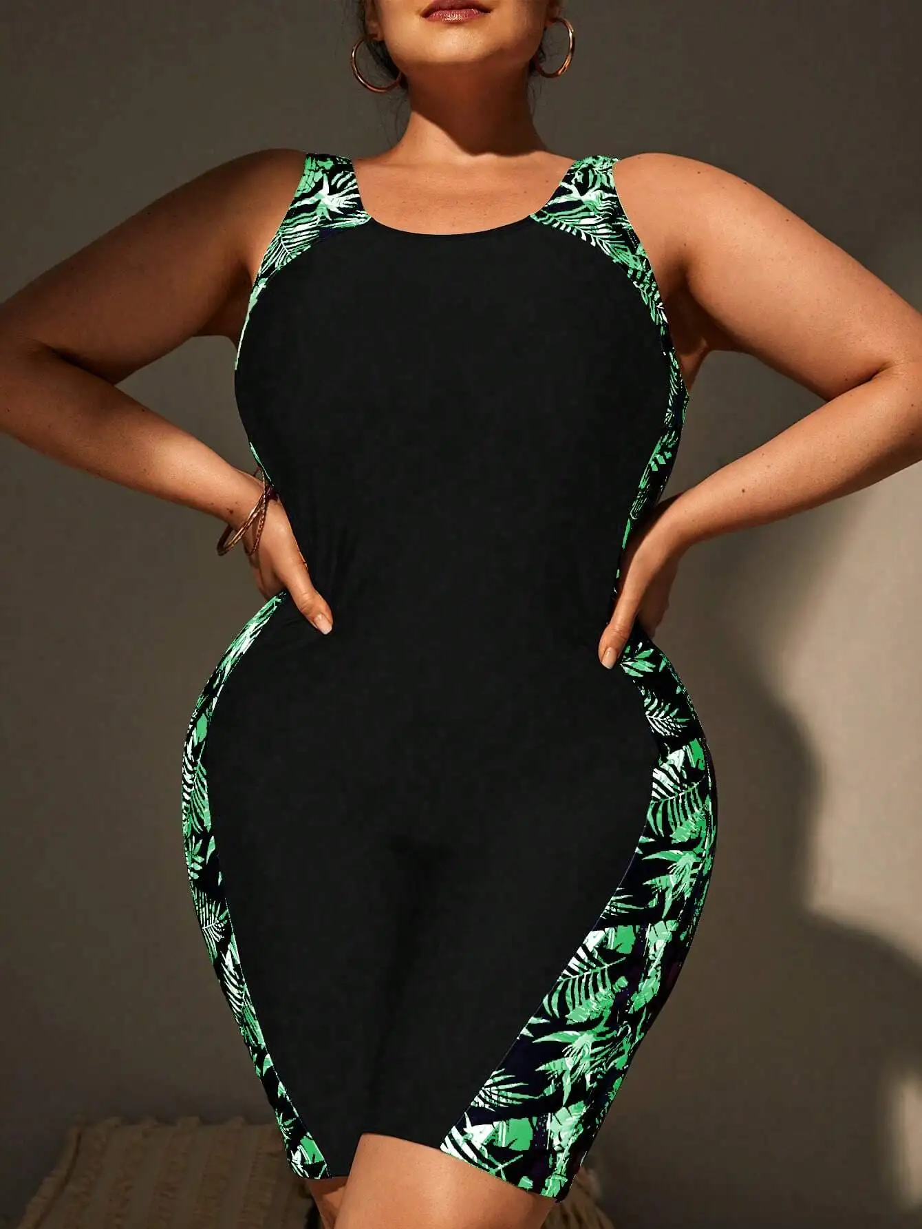 

Plus Size Women One Piece Swimsuit Patchwork Print Sporty Casual Summer Beach