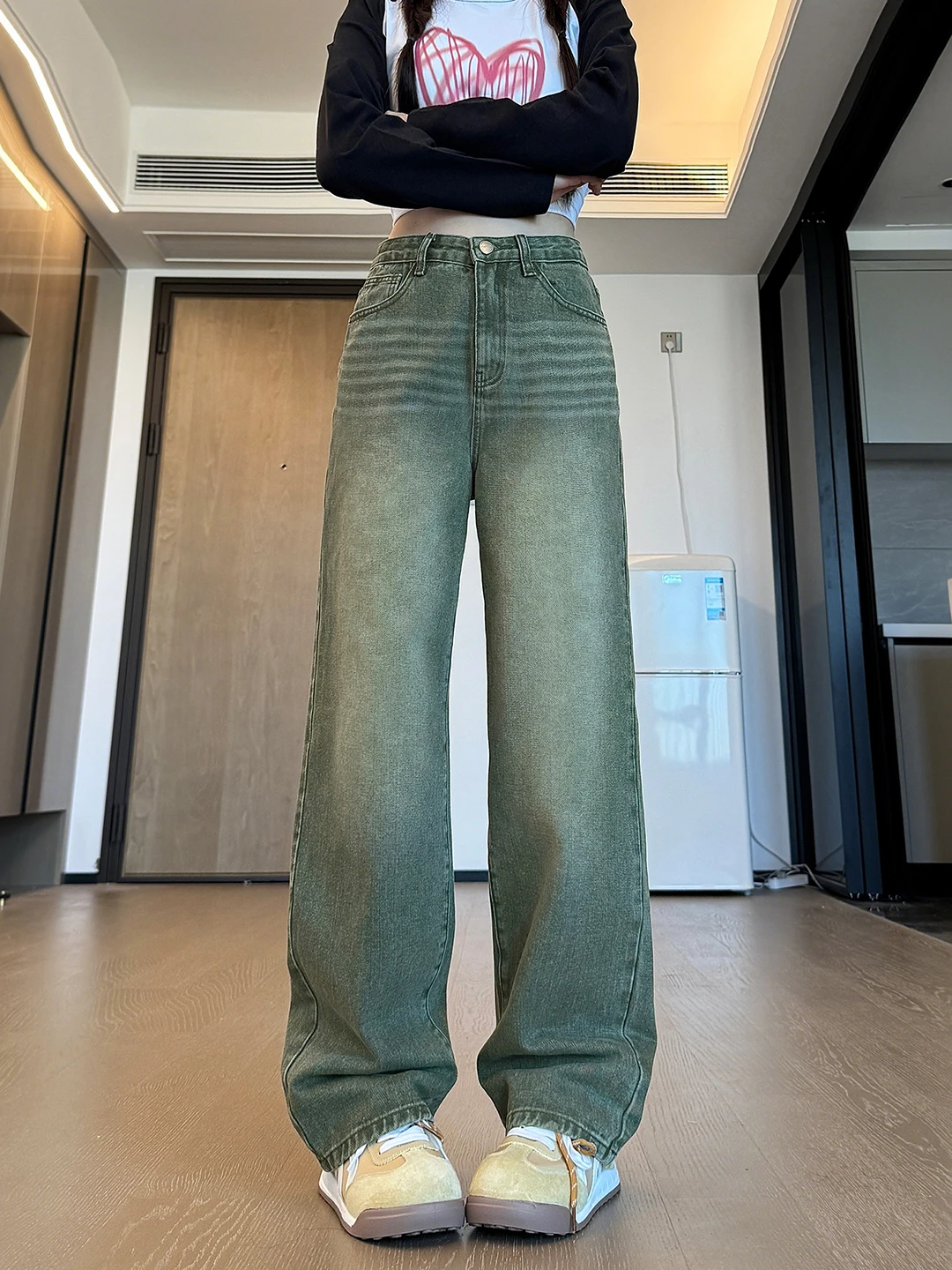 

High Waist Wide Leg Denim Jeans Women's Casual Loose Fitting Pear ape Slim Straight Pants plus Size Comfortable Spring Autumn
