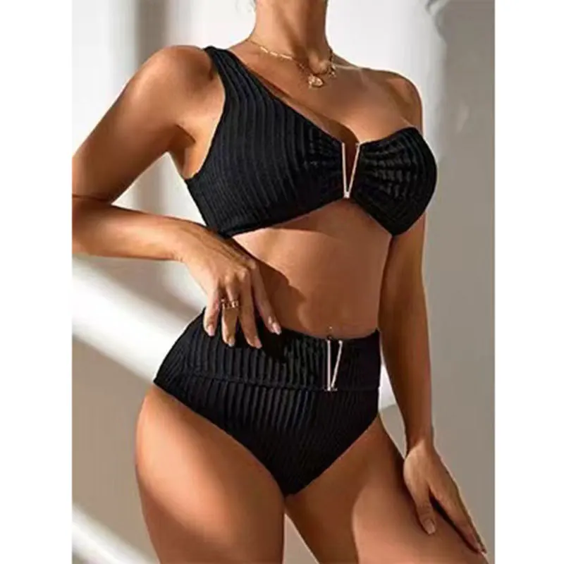 New White Bikinis Two Pieces Swimsuit Women One Shoulder Swimwear Beach Wear High Waist Bathing Suits Brazilian Bikini Set2025