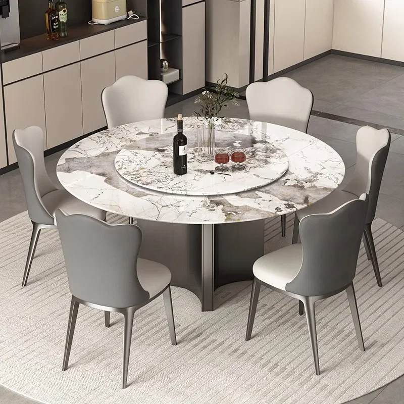 Advanced Italian rock slab rotating round table household