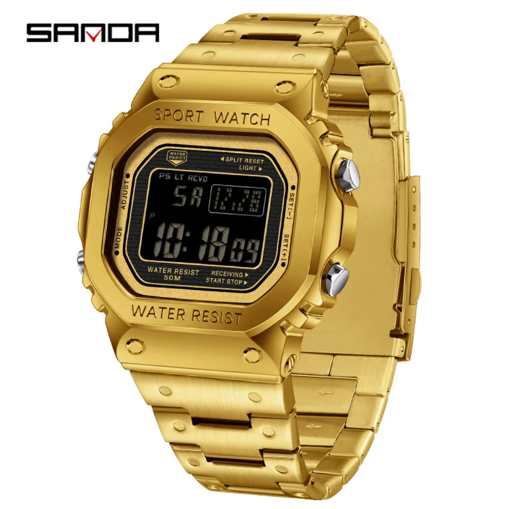 

SANDA LED Digital Gentleman Fashion Sports G Style Men's Stainless Shockproof Waterproof Luminous Countdown Electronic Watch