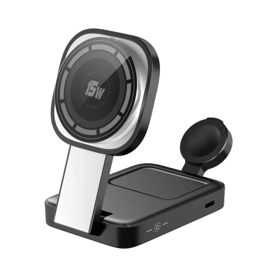 15W Fast Wireless Charging Station 3 in 1 Stand Multi Power Level for iPhone 17 16 15 14 13 12 Apple Watch AirPods All Series