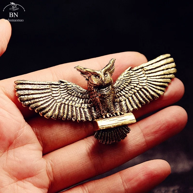 Antique Copper Flying Owl Figurines Home Decors Vintage Brass Animal Statue Small Ornaments Office Desk Decorations Craft