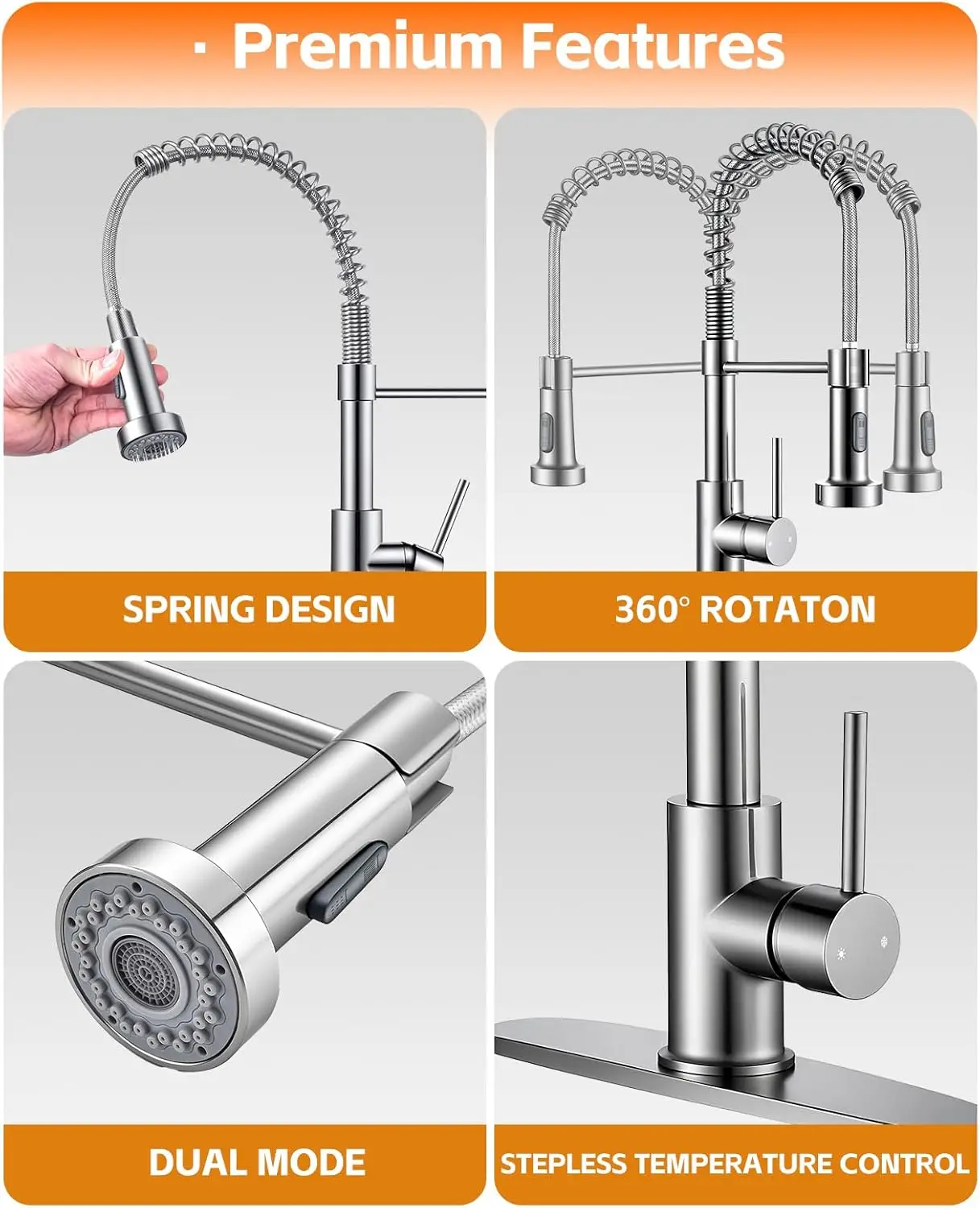 360 °   回転式キッチンシンク蛇口、スプレー付き、1/3穴、つや消しニッケル、引き出し式、キッチン、ランドリー、キャンピングカーに耐久性あり