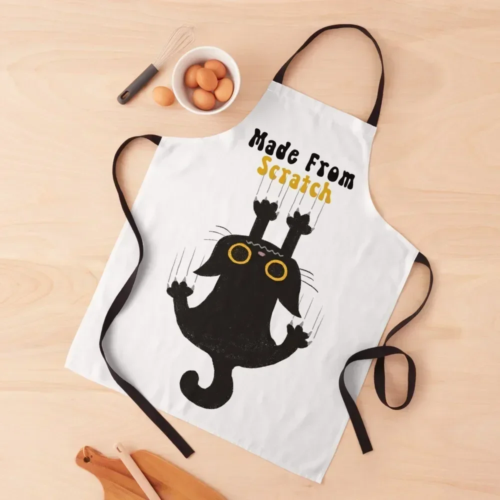 

Made From Scratch Funny Black Cat Hanging On Apron Kitchen Kawaii Accessories cooks clothes carpenter Apron