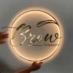 Custom Business Logo 3D Acrylic Signs Beauty Salon Nail Hair Studio LED Neon Light Sign Office Backdrop Decoration Company Name