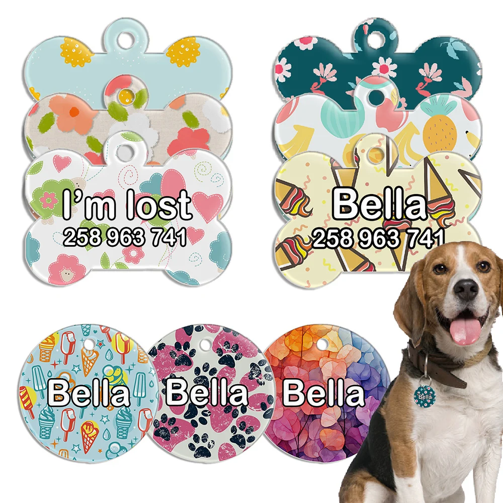 Personalized Colored Pattern Name Tags for Pets, Customized Dog ID Tag, Collar Accessories, Nameplate Acrylic Plate