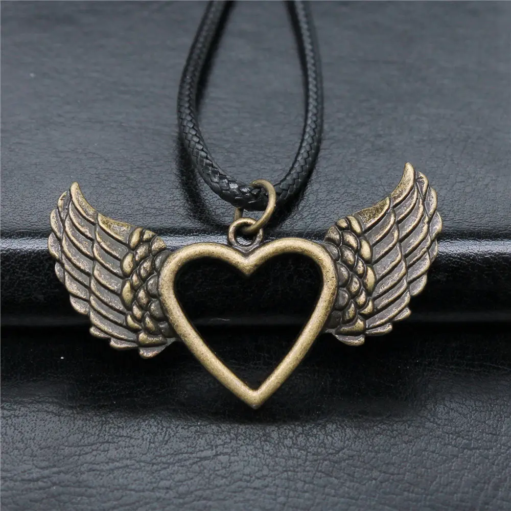 45cm Leather Chain Women Accessories Heart Angel Jewelry For Woman Necklace For Girls Wholesale