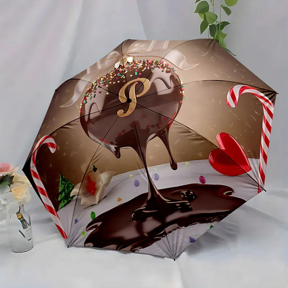 Chocolate Ornament Design with Candy and Festive Elements portable waterproof sun rain umbrella for outdoor travel beach