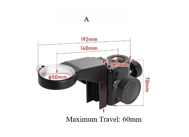 Mécanisme de réglage de levage du support de mise au point de microscope en métal, support d'objectif de microscope de diamètre 50/76 mm, accessoire de support d'objectif de microscope