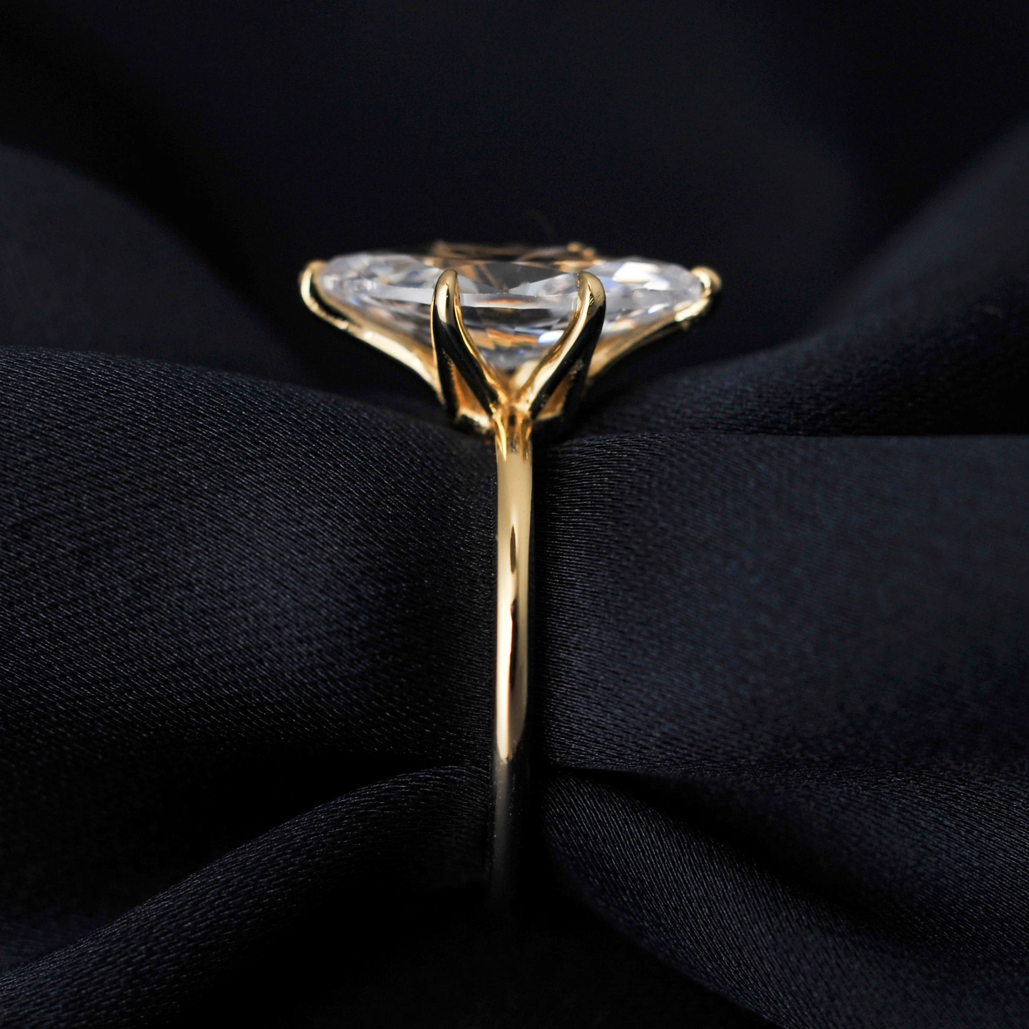 Potiy Vintage 9ct 5A Marquise Shape Cubic Zirconia Solitaire Engagement Ring For Women 925 Sterling Silver 14K Yellow Gold