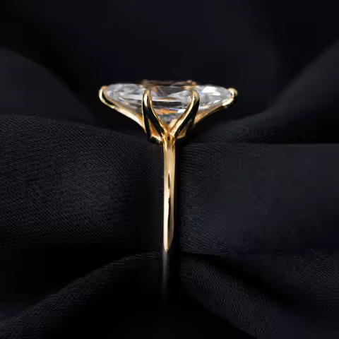 Potiy Vintage 9ct 5A Marquise Shape Cubic Zirconia Solitaire Engagement Ring For Women 925 Sterling Silver 14K Yellow Gold