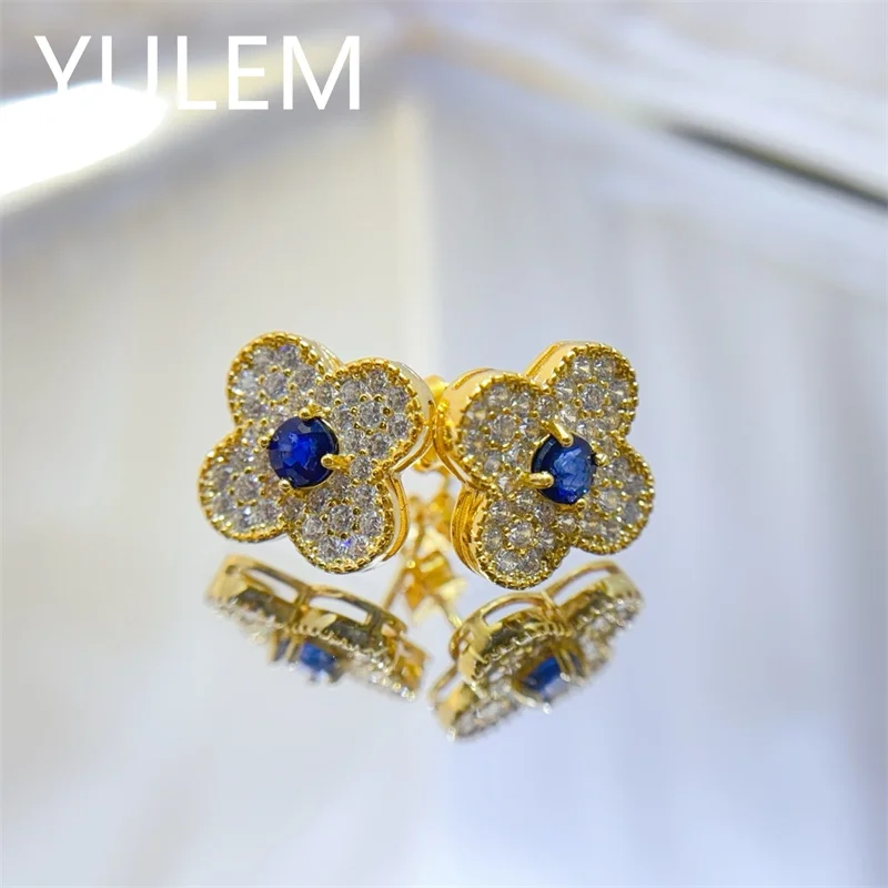 

Exquisite Natural Blue Sapphire Ear Studs S925 Silver Luxury Designer Jewelry Gift for Women Elegant