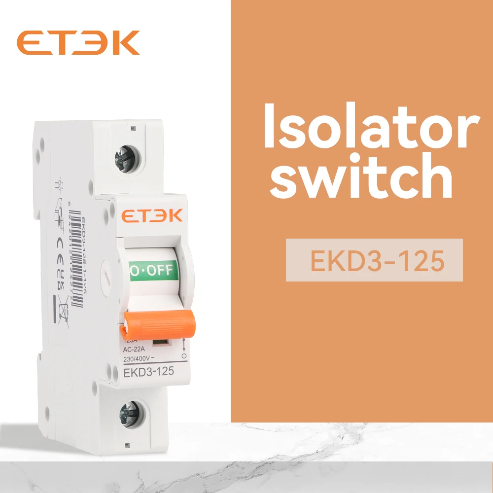 ETEK Isolater Switch AC 125A Low Voltage 50Hz 1,2,3,4 Pole 240/415V High Current Electrical Isolation Switch EKD3