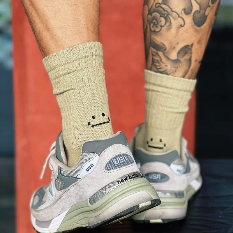 Men Women Couple Mid-calf Socks Ins Fashion Street Skateboarding Robot Smiley Sports Stacked Stockings Non-slip Sweat Absorption