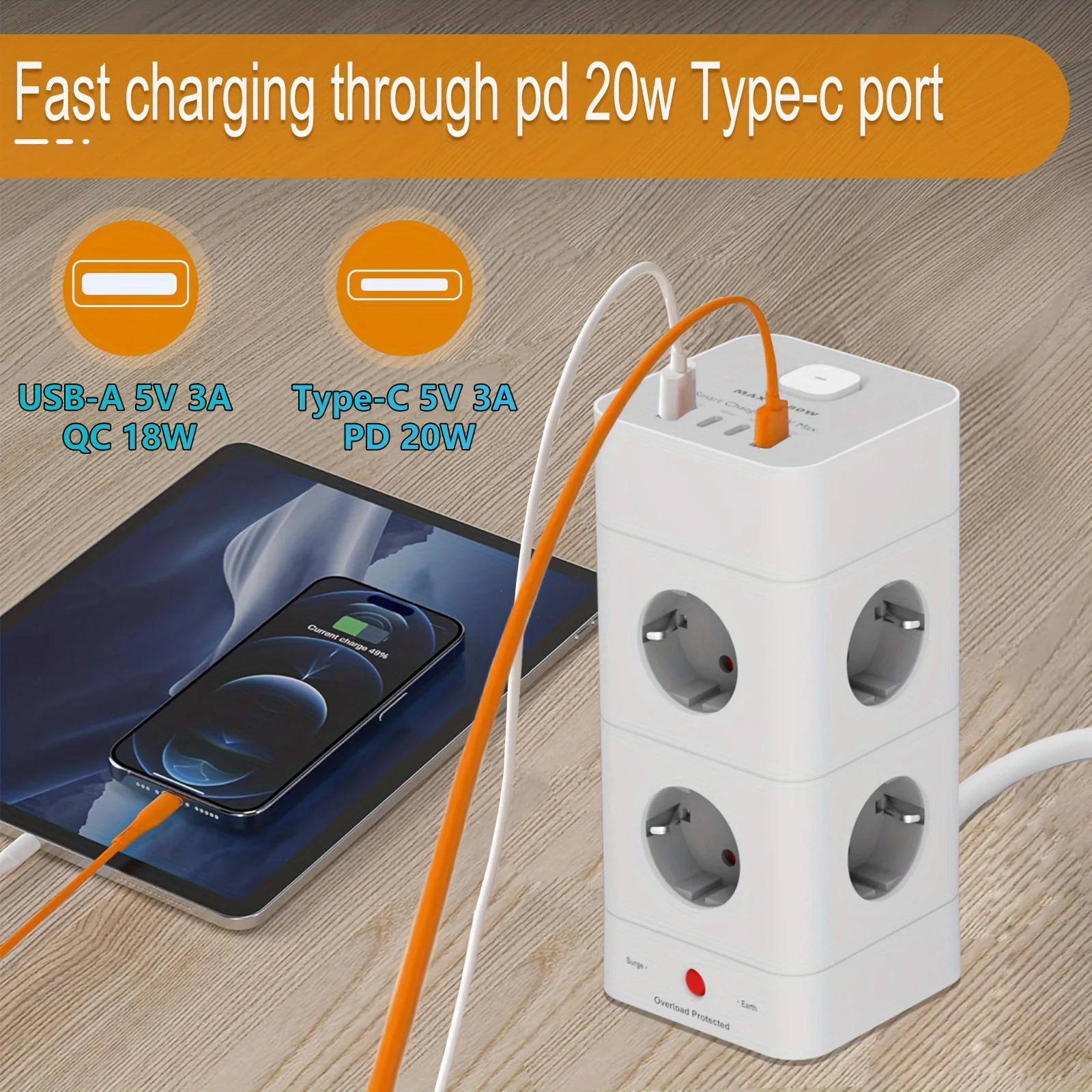 

1pc EU power adapter Desktop multi socket plug expansion socket with USB European power board Suitable for home office use